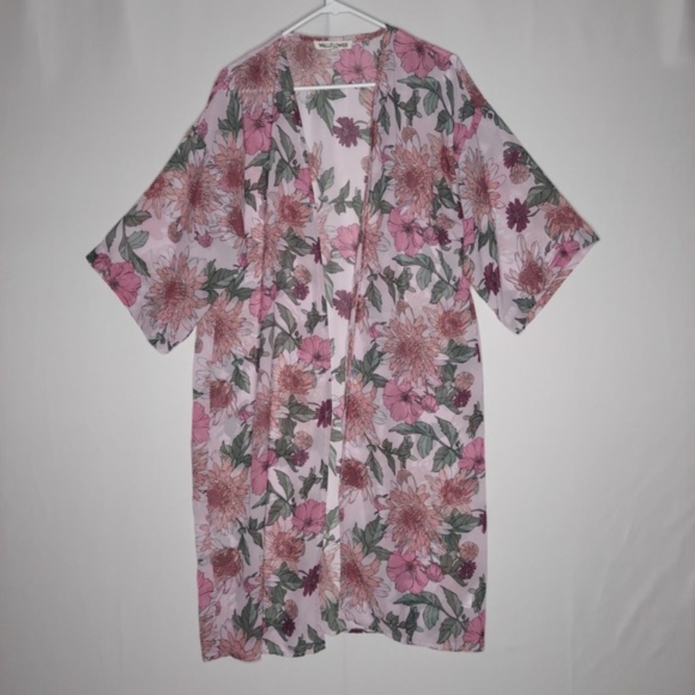 Wallflower Kimono Duster Women Large Short Kimono Sleeve Open-Front Coverup